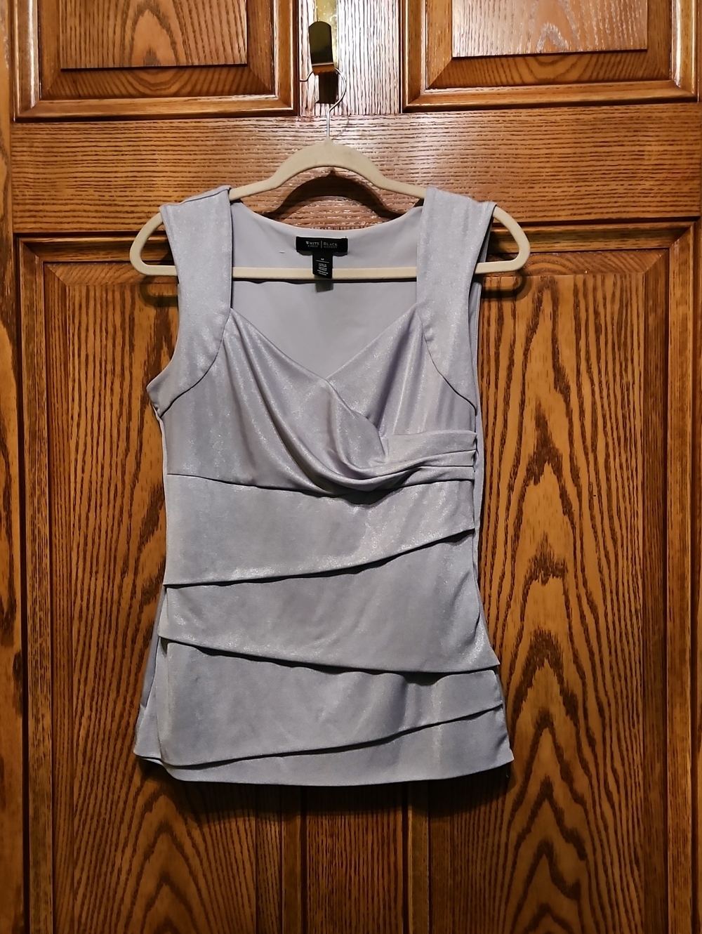 White House Black Market Light Silver Draped Tiered Sleeveless Camisole